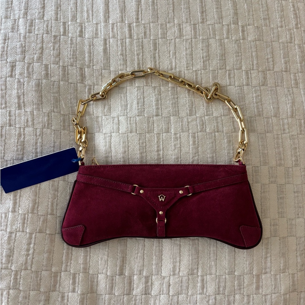 NWT MANC Irina Burgundy Suede Handbag with Gold Chain